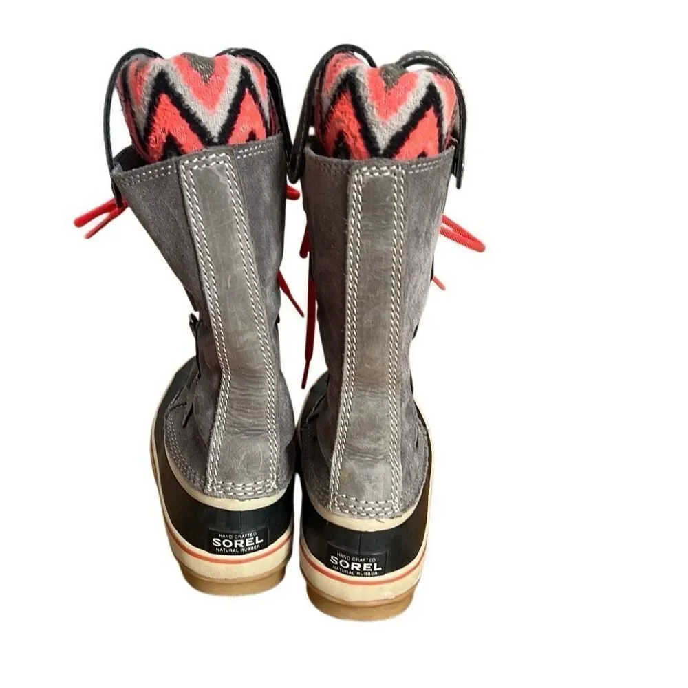 Sorel Joan Of Arctic Knit II Waterproof Rain Snow Winter Boots Gray Pink Size 8.